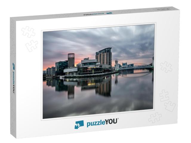 Long Exposure At Salford Quays on a Calm Morning with Bea... Jigsaw Puzzle