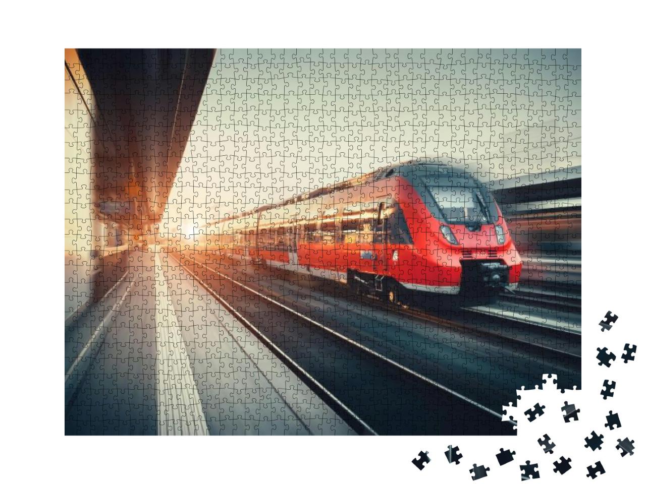 Beautiful Railway Station with Modern High Speed Red Comm... Jigsaw Puzzle with 1000 pieces