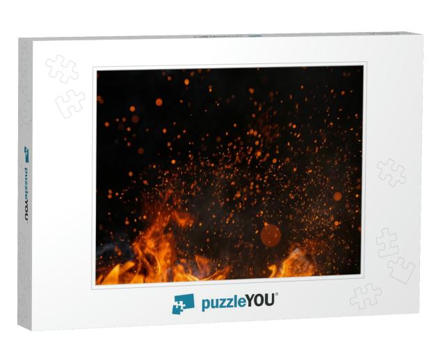Fire Sparks Particles with Flames Isolated on Black Backg... Jigsaw Puzzle
