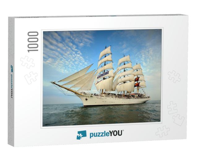 Tall Ship Under Sail with the Shore in the Background... Jigsaw Puzzle with 1000 pieces