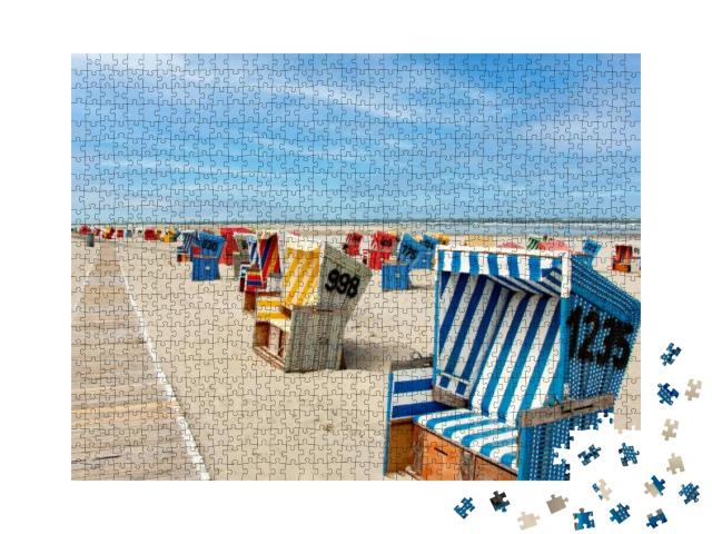 Beach Baskets on a Sandy Beach with Blue Sky, on the Isla... Jigsaw Puzzle with 1000 pieces