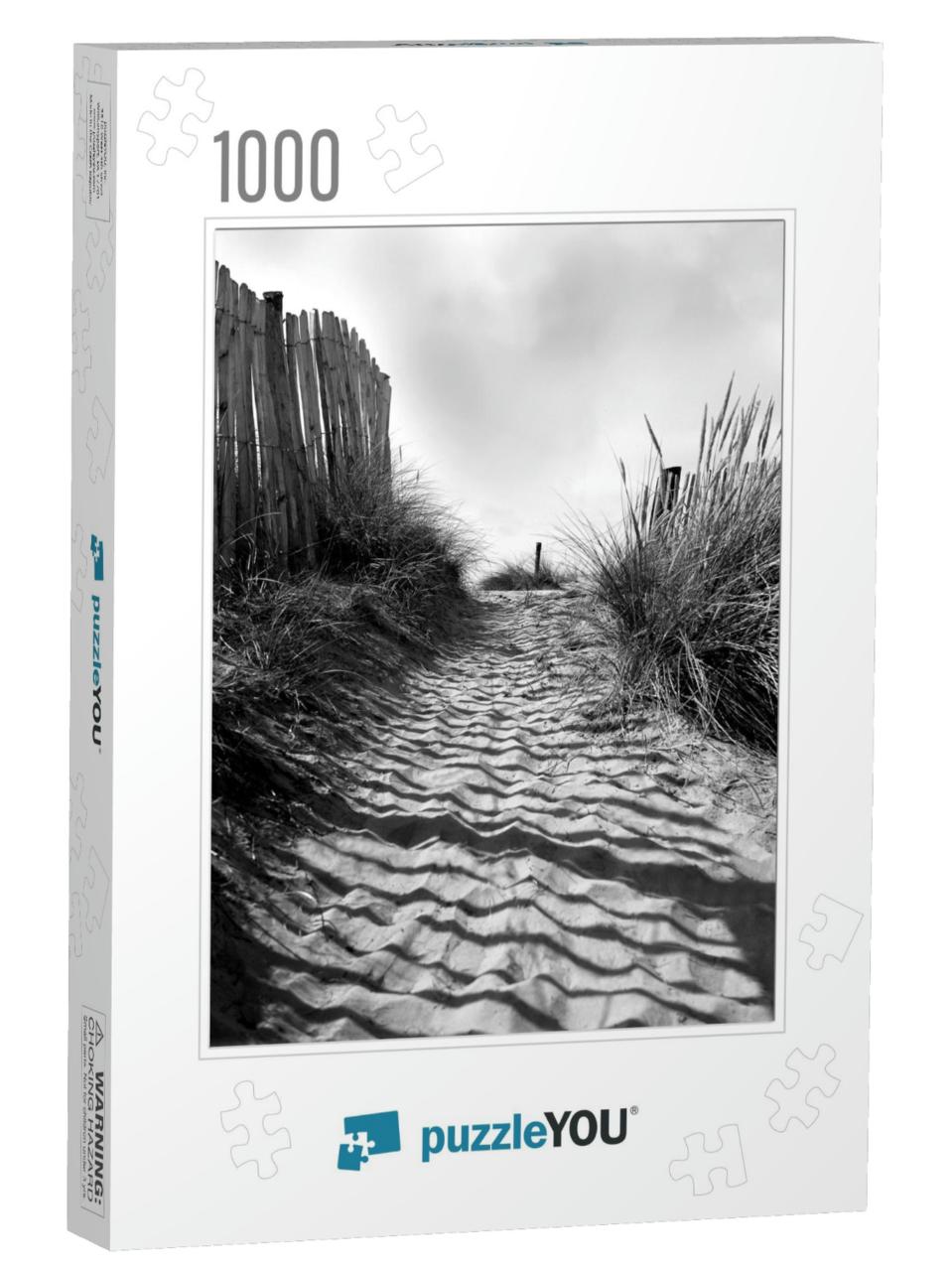 Sandy Pathway to Beach, Grass & Wooden Fences on Each Sid... Jigsaw Puzzle with 1000 pieces