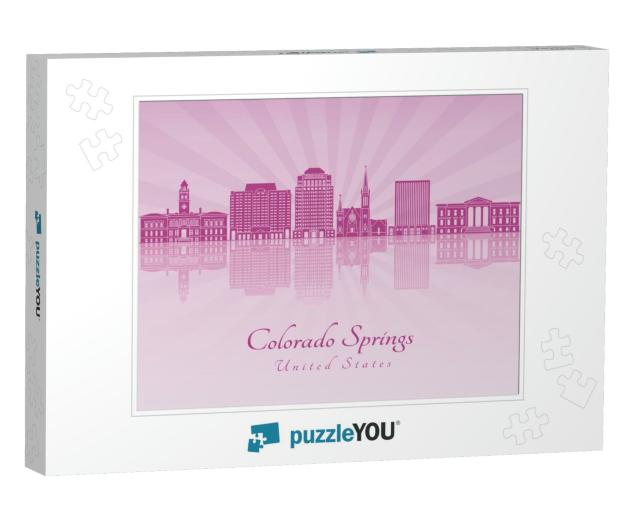 Colorado Springs Skyline in Purple Radiant Orchid in Edit... Jigsaw Puzzle