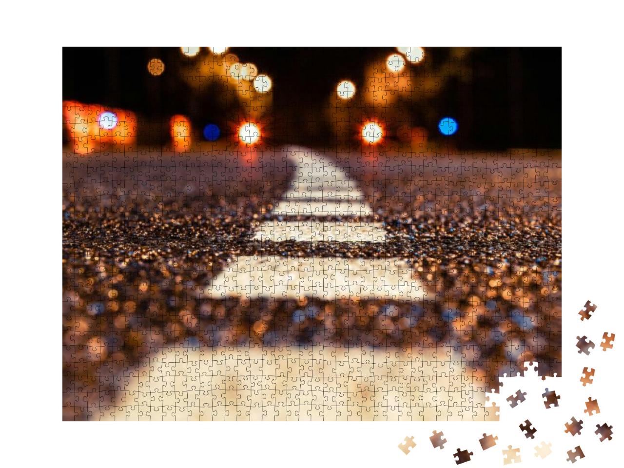 Asphalt Road Leading Into the City At Night. Selective Fo... Jigsaw Puzzle with 1000 pieces