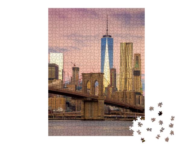 Morning Colors of Famous New York Landmarks - Brooklyn Br... Jigsaw Puzzle with 1000 pieces
