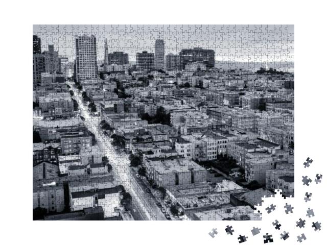 San Francisco Skyline Cityscape Black & White City Life L... Jigsaw Puzzle with 1000 pieces