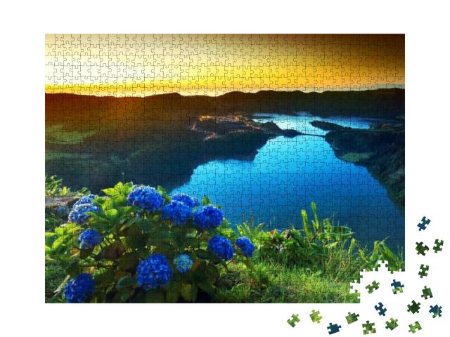 Sunset Landscape from the Volcanic Crater Lake of Sete Ci... Jigsaw Puzzle with 1000 pieces