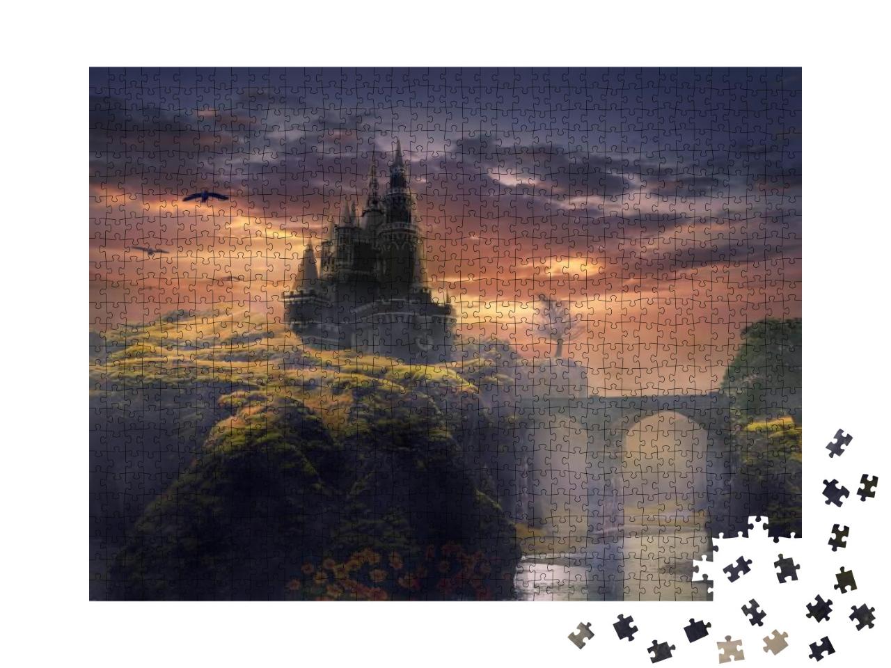 3D Illustration Castle on Hill Sunrise... Jigsaw Puzzle with 1000 pieces