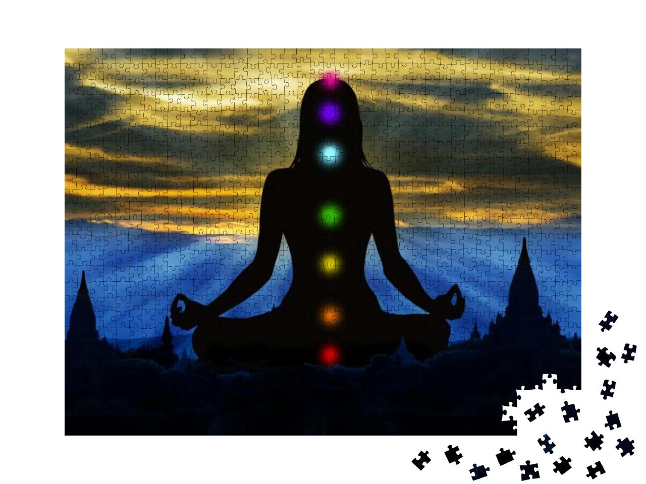 Silhouette of Woman with Seven Chakra Points... Jigsaw Puzzle with 1000 pieces