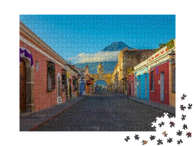 The Main Street of Antigua City with the Yellow Arch & th... Jigsaw Puzzle with 1000 pieces