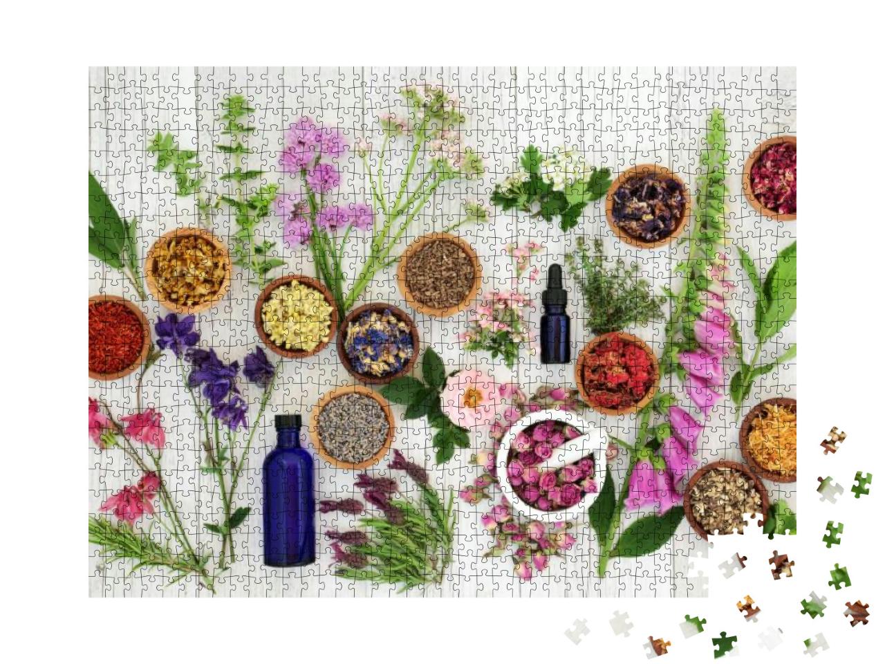 Natural Herbal Medicine Selection with Herbs & Flowers in... Jigsaw Puzzle with 1000 pieces