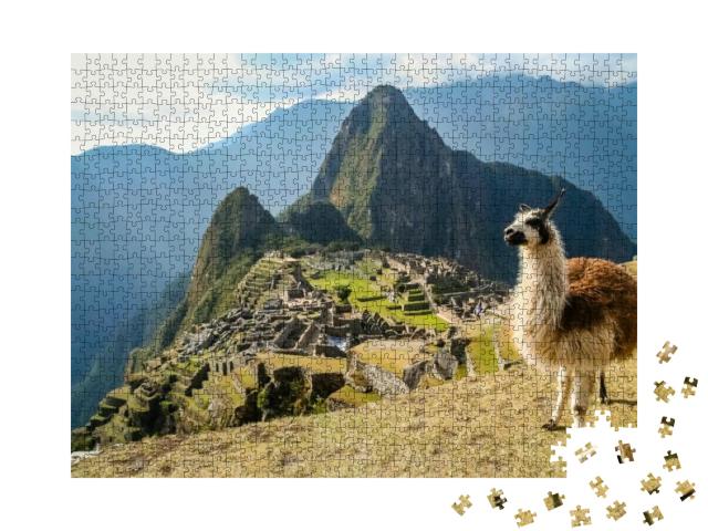 Llama in Front of Ancient Inca Town of Machu Picchu... Jigsaw Puzzle with 1000 pieces
