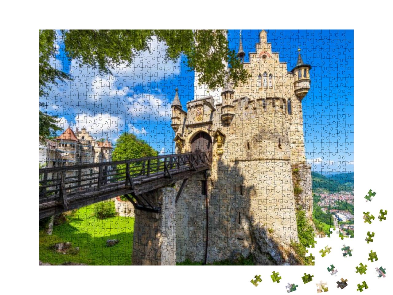 Lichtenstein Castle with Wooden Bridge, Germany. This Fai... Jigsaw Puzzle with 1000 pieces