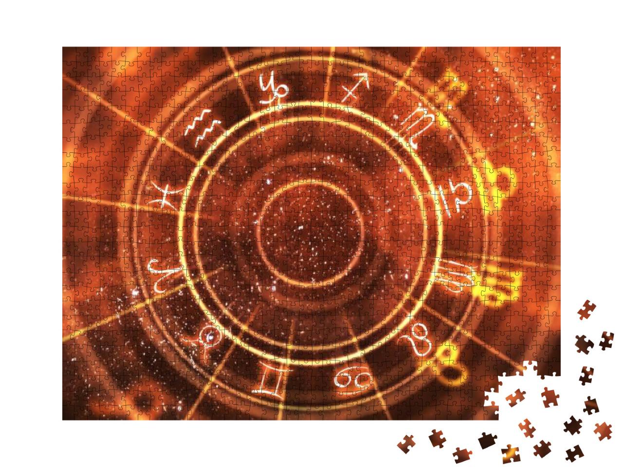 Abstract Orange Zodiac Wheel Background. Fortune Telling... Jigsaw Puzzle with 1000 pieces
