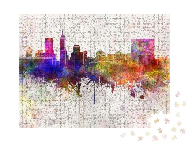 Indianapolis Skyline in Watercolor Background... Jigsaw Puzzle with 1000 pieces