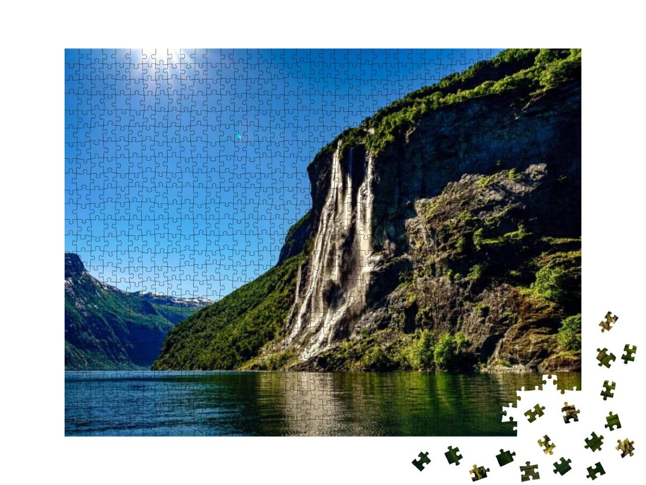 Geiranger Fjord, Waterfall Seven Sisters. Beautiful Natur... Jigsaw Puzzle with 1000 pieces