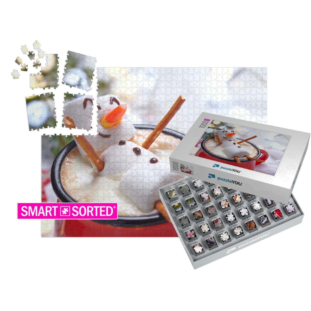 Red Mug with Hot Chocolate with Melted Marshmallow Snowma... | SMART SORTED® | Jigsaw Puzzle with 1000 pieces