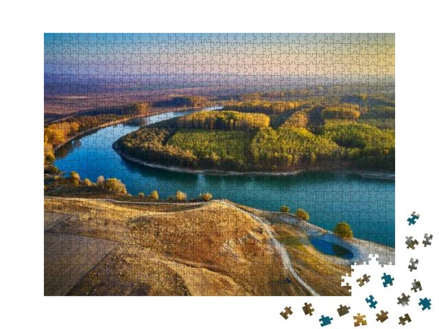 Aerial View of the Danube River Shore in Summer, Dobrogea... Jigsaw Puzzle with 1000 pieces