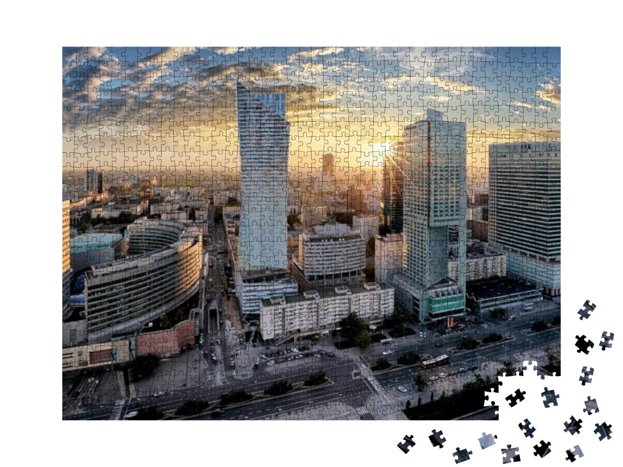 Warsaw City with Modern Skyscraper At Sunset, Poland... Jigsaw Puzzle with 1000 pieces