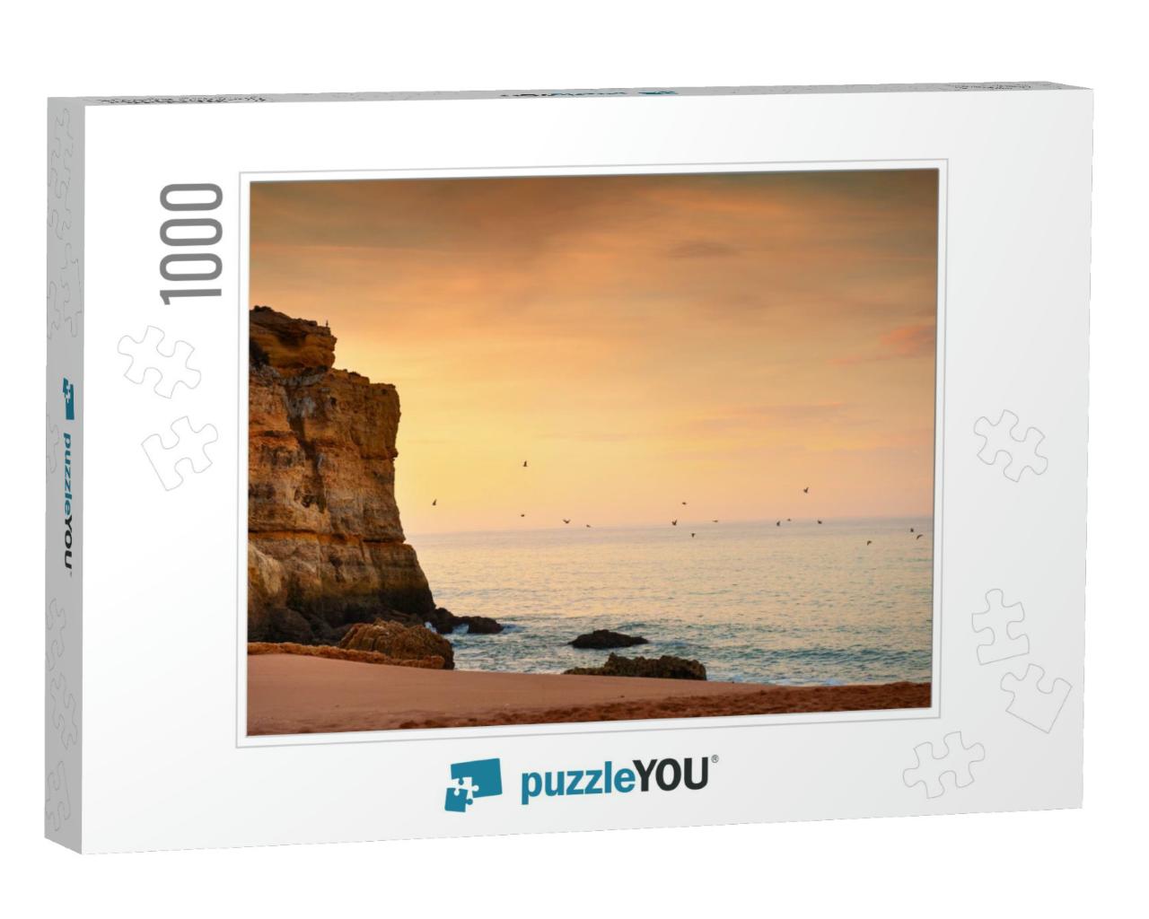 Beautiful Sunrise on the Beach in Algarve, Portugal. Floc... Jigsaw Puzzle with 1000 pieces