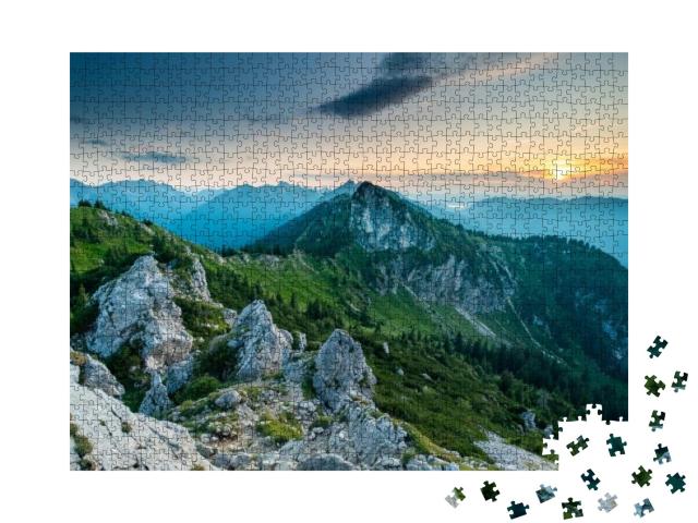 Sunset At Mount Teufelstaettkopf in the Ammergauer Alps... Jigsaw Puzzle with 1000 pieces