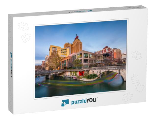 San Antonio, Texas, USA Skyline on the River Walk At Dusk... Jigsaw Puzzle