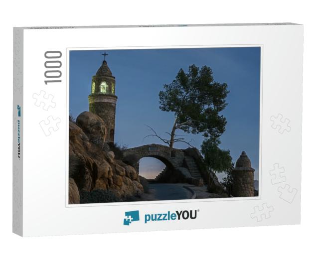 Mount Rubidoux At Night with City Lights & Blue Sky. Beau... Jigsaw Puzzle with 1000 pieces