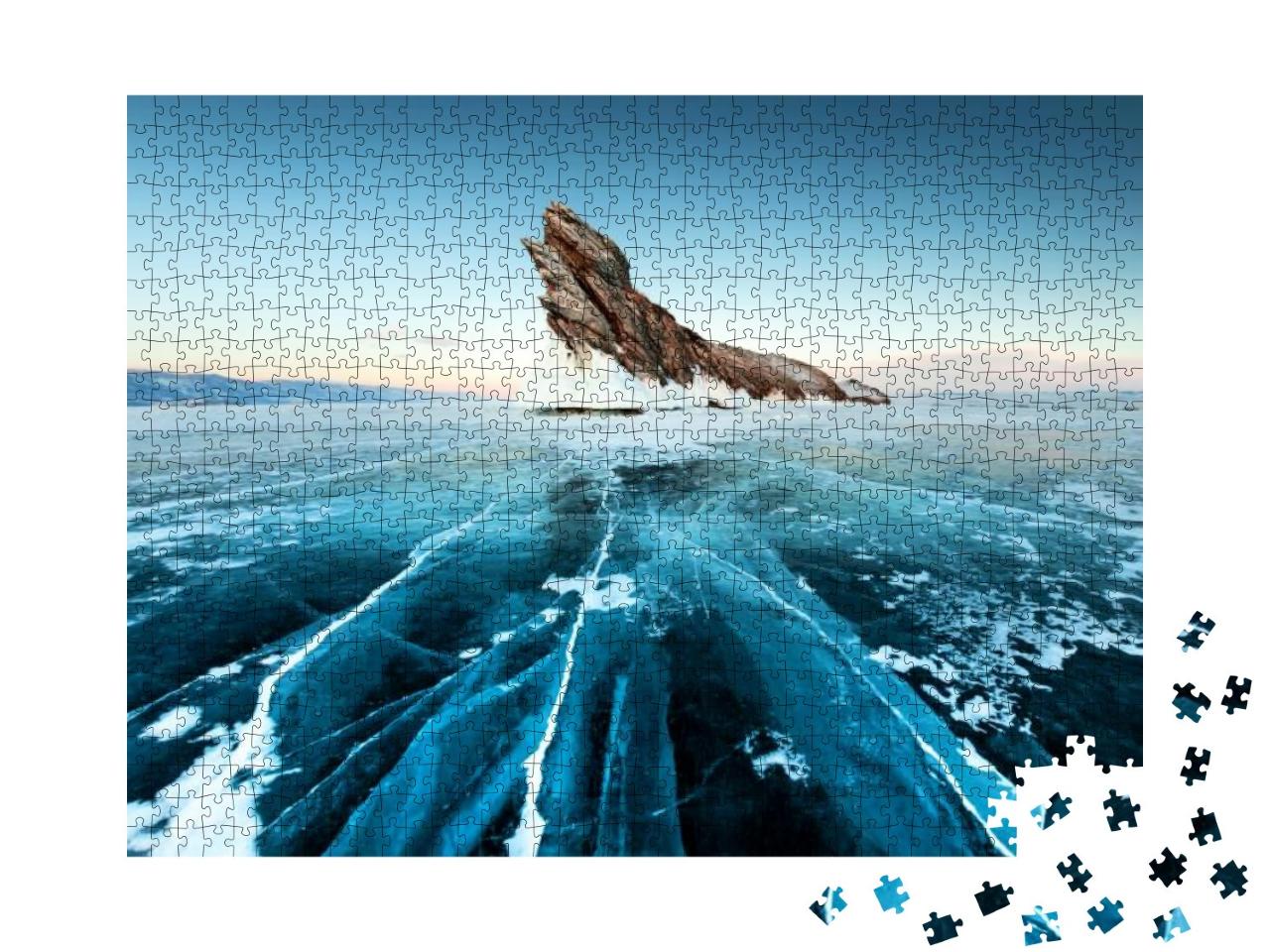 Ogoy Island on Winter Baikal Lake with Transparent Cracke... Jigsaw Puzzle with 1000 pieces