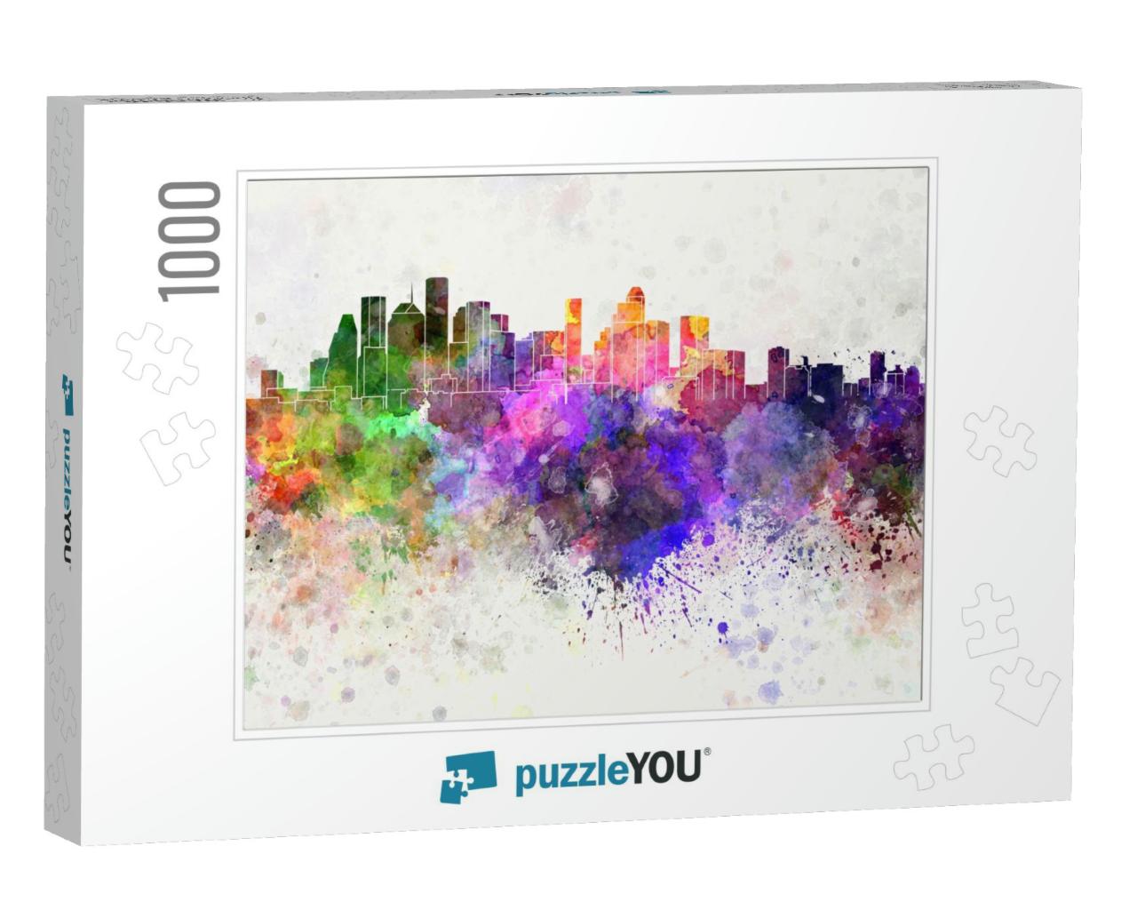 Houston Skyline in Watercolor Background... Jigsaw Puzzle with 1000 pieces