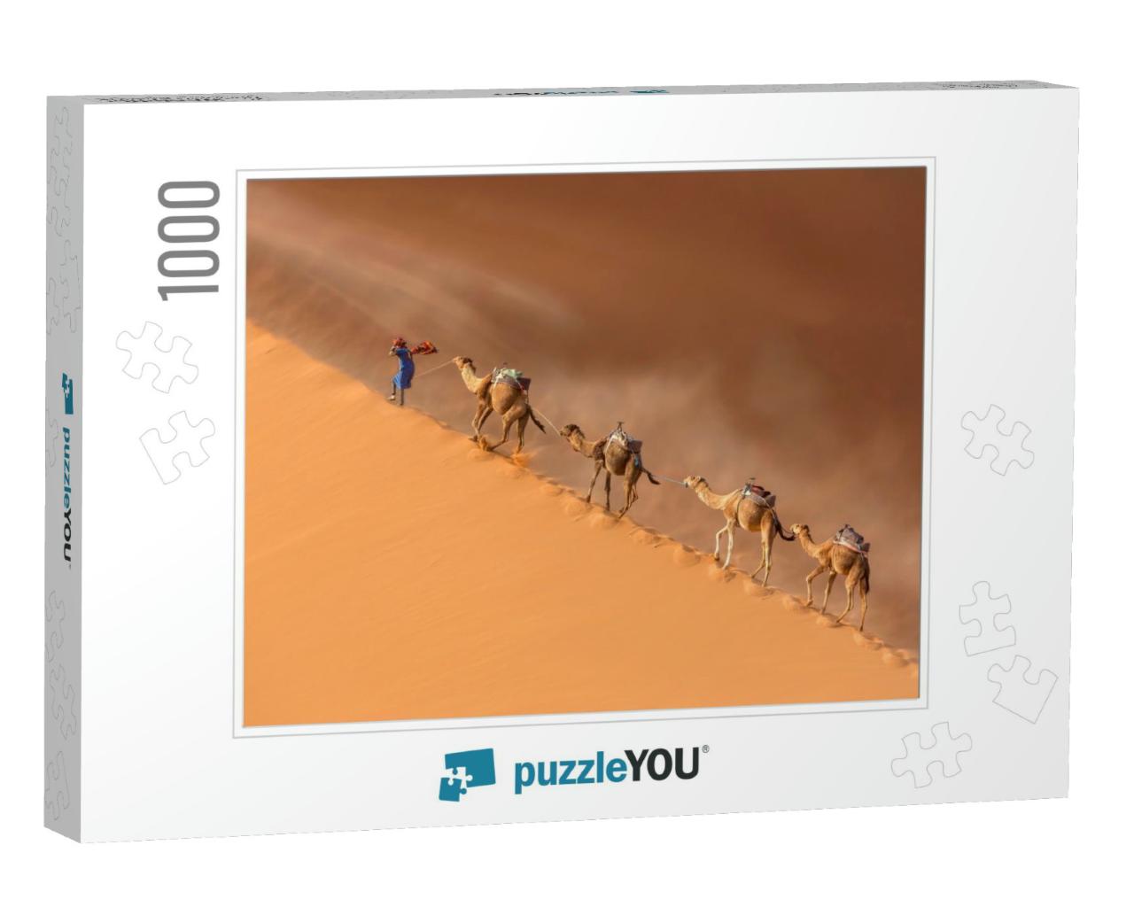 Drover Leads a Camel Caravan in the Sahara Desert During... Jigsaw Puzzle with 1000 pieces