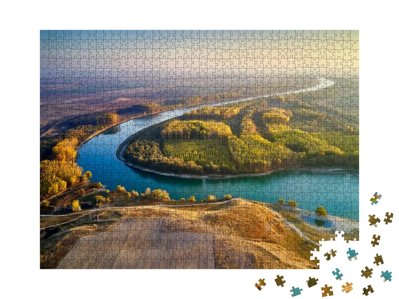 Aerial View of the Danube River Shore in Summer, Dobrogea... Jigsaw Puzzle with 1000 pieces