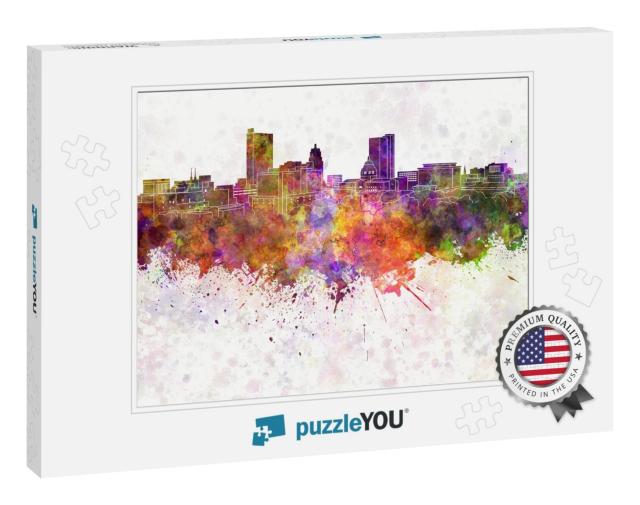 Fort Wayne Skyline in Watercolor Background... Jigsaw Puzzle