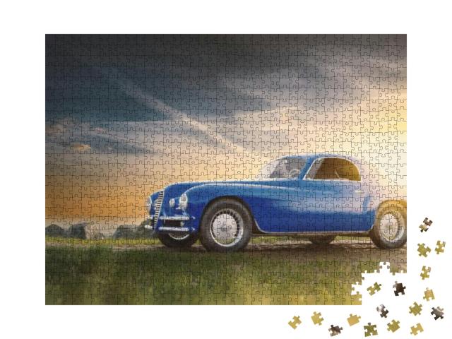 Vintage Car Staying At Sunset... Jigsaw Puzzle with 1000 pieces
