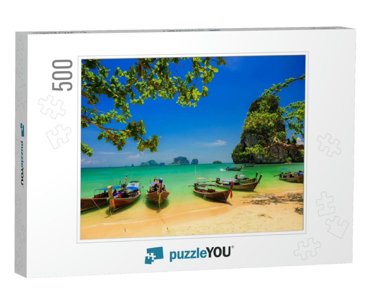 Traditional Longtail Boat At Sunset on Tropical Island, T... Jigsaw Puzzle with 500 pieces