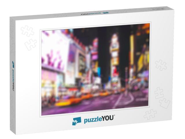 Blurred Background Time Square New York City At Night wit... Jigsaw Puzzle