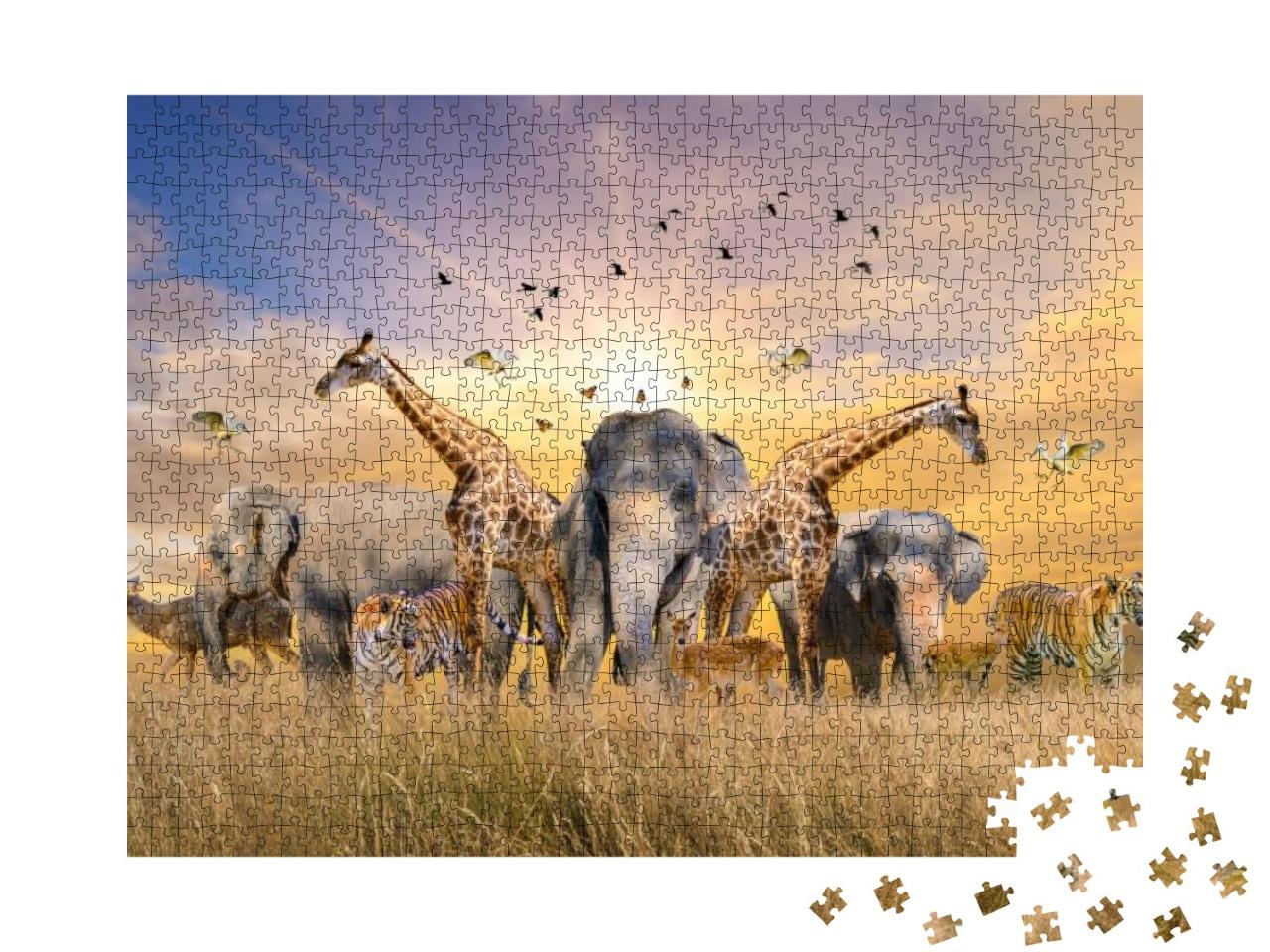 Large Group of African Safari Animals. Wildlife Conservat... Jigsaw Puzzle with 1000 pieces