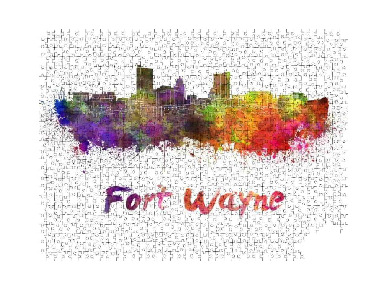 Fort Wayne Skyline in Watercolor Splatters with Clipping... Jigsaw Puzzle with 1000 pieces