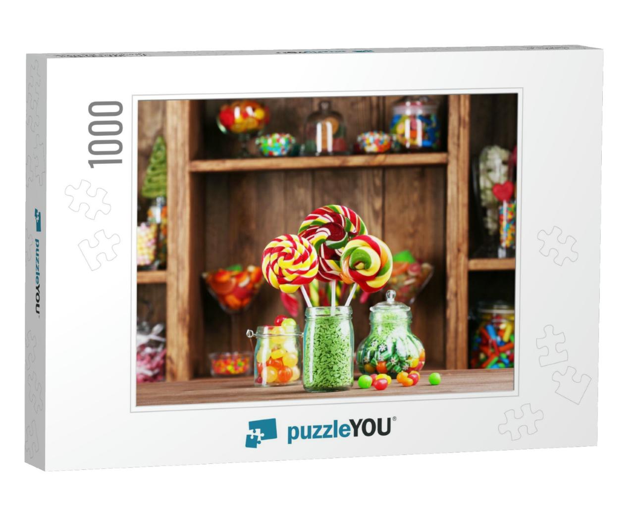 Colorful Candies in Jars on Table in Shop... Jigsaw Puzzle with 1000 pieces