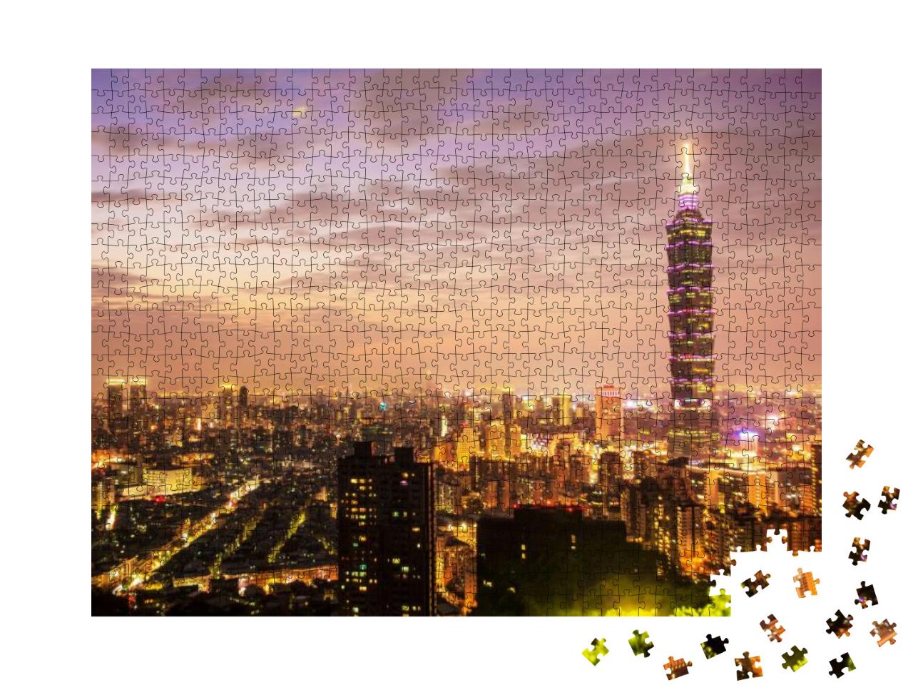 Taipei City Skyline At Sunset with the Famous Taipei 101... Jigsaw Puzzle with 1000 pieces