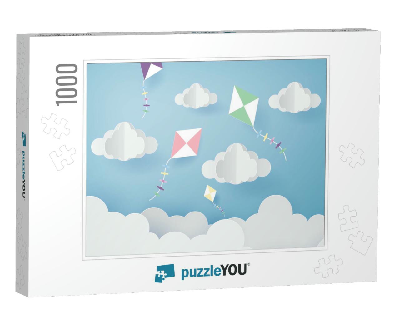Paper Art of Beautiful Sky with Origami Flying Kite & Clo... Jigsaw Puzzle with 1000 pieces