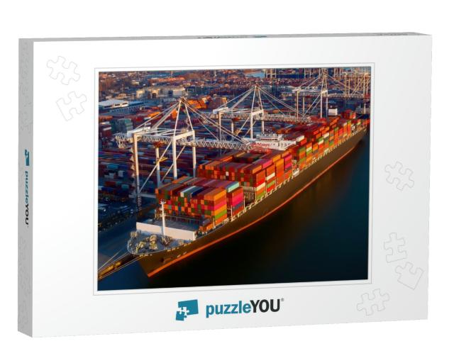Aerial View of Colorful Containers on a Cargo Ship At the... Jigsaw Puzzle