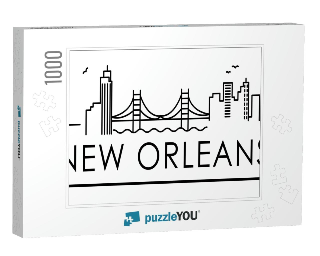 Louisiana, New Orleans Architecture Line Skyline Illustra... Jigsaw Puzzle with 1000 pieces
