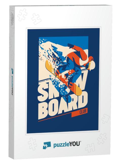 Freeride Snowboarder in Motion. Sport Poster or Emblem... Jigsaw Puzzle