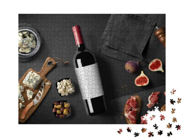Cheese Appetizer Selection or Wine Snack Set. Red Wine, V... Jigsaw Puzzle with 1000 pieces