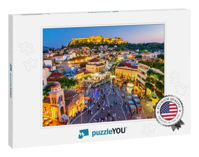 Athens, Greece - Night Image with Athens from Above, Mona... Jigsaw Puzzle