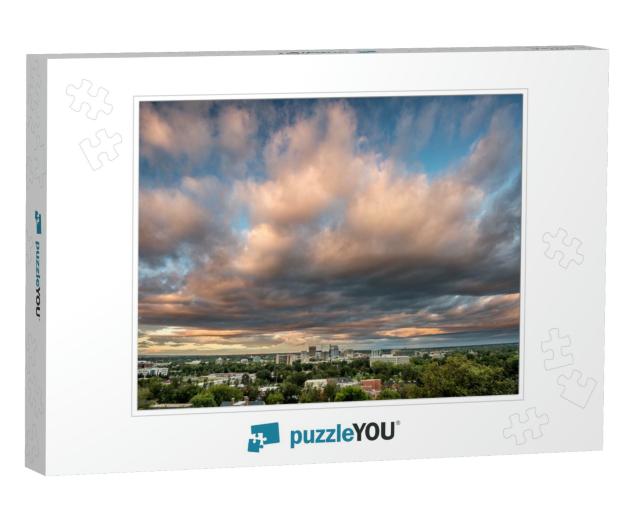 Colors of Morning Paint the Clouds Over Boise Idaho... Jigsaw Puzzle