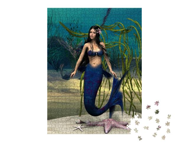 3D Digital Render of a Cute Mermaid on Blue Fantasy Ocean... Jigsaw Puzzle with 1000 pieces