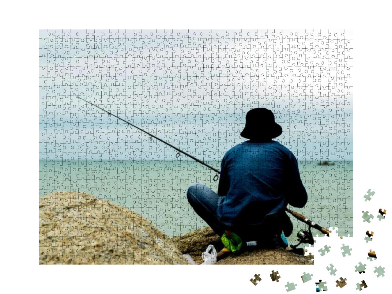 Man Fishing on the Beach, Fishing, Hunting for Fish. Fish... Jigsaw Puzzle with 1000 pieces