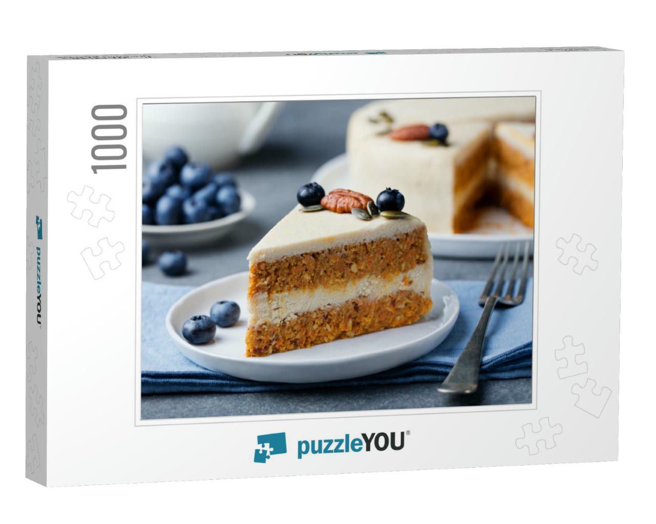 Vegan, Raw Carrot Cake. Healthy Food. Grey Stone Backgrou... Jigsaw Puzzle with 1000 pieces