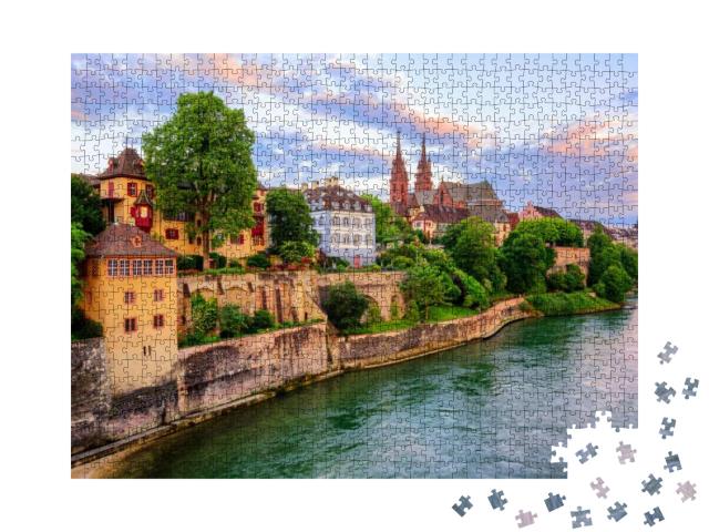 The Old Town of Basel with Red Stone Munster Cathedral &... Jigsaw Puzzle with 1000 pieces